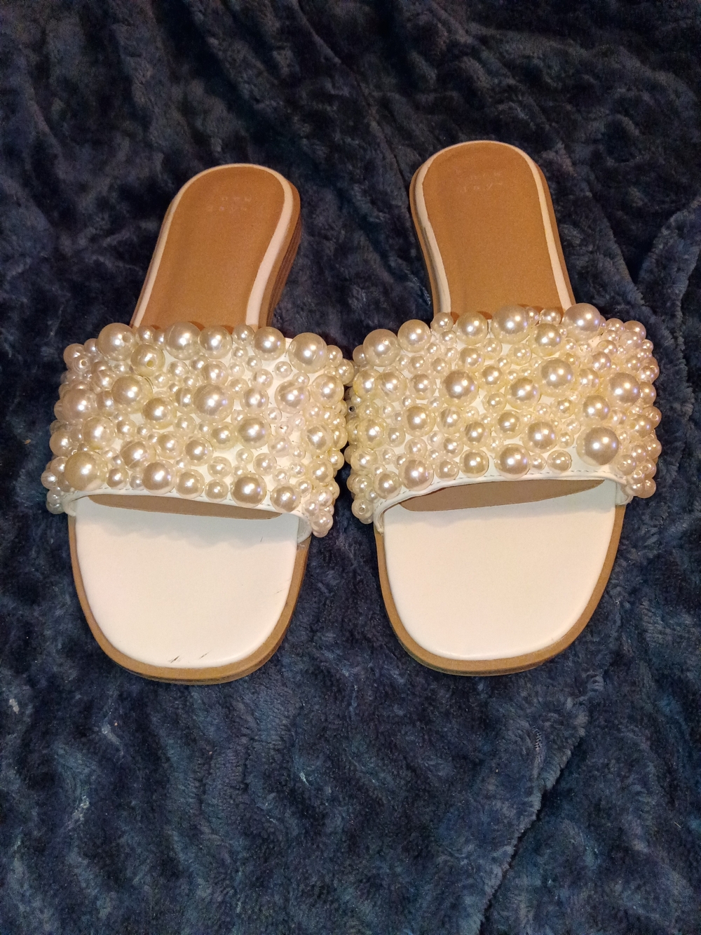a new day White Pearl-Embellished Slide Sandals